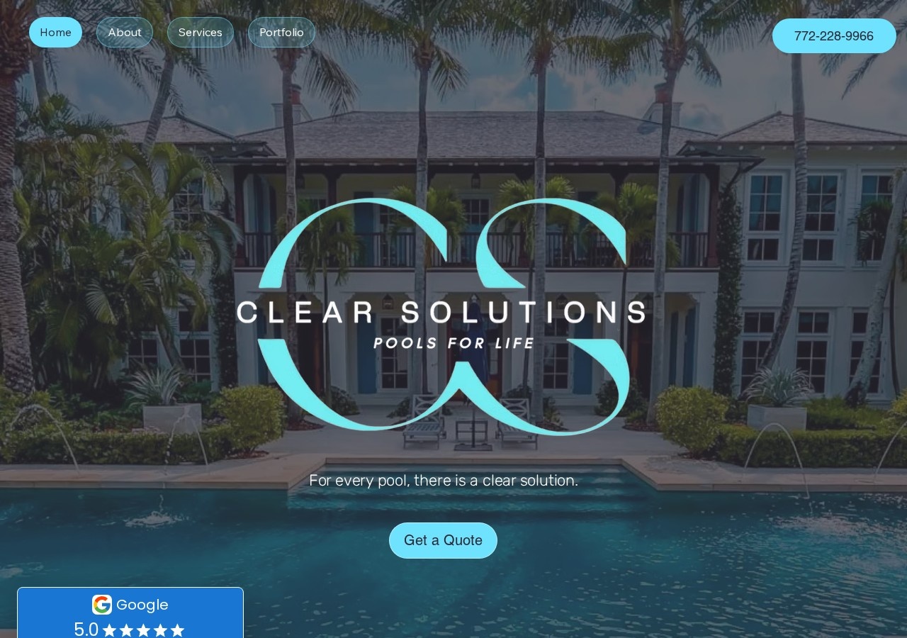 Screenshot of the Clear Solutions Pool Service website